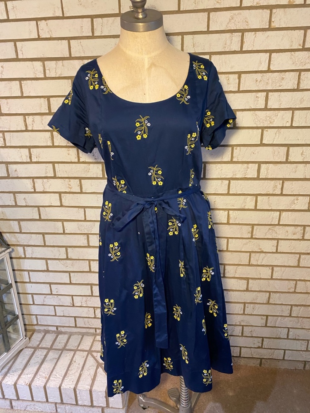 Lands' End Navy Dress with Yellow Floral Embroidery